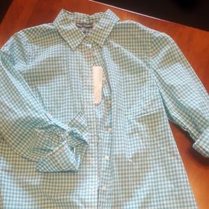 Aqua Checkered Button Up Blouse